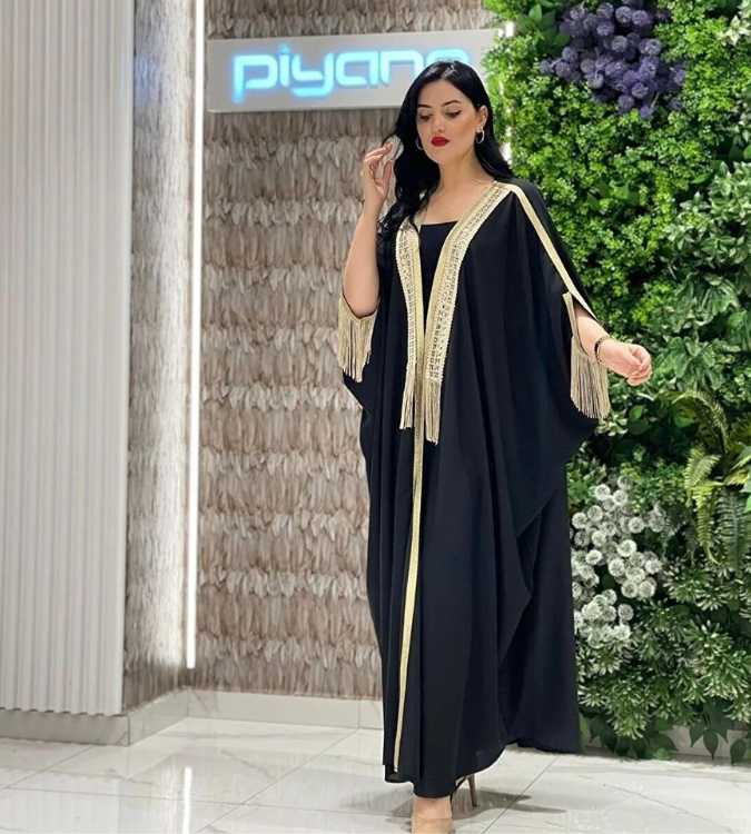 Black and Gold Abaya - Large Size - Fiore Fashion