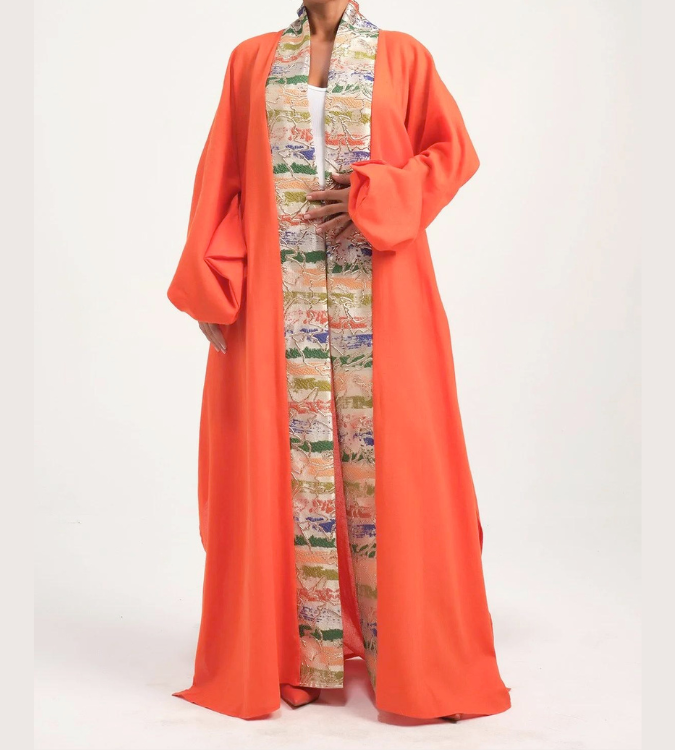 Linen Kaftan with Brocade Collar - Marever Fashion