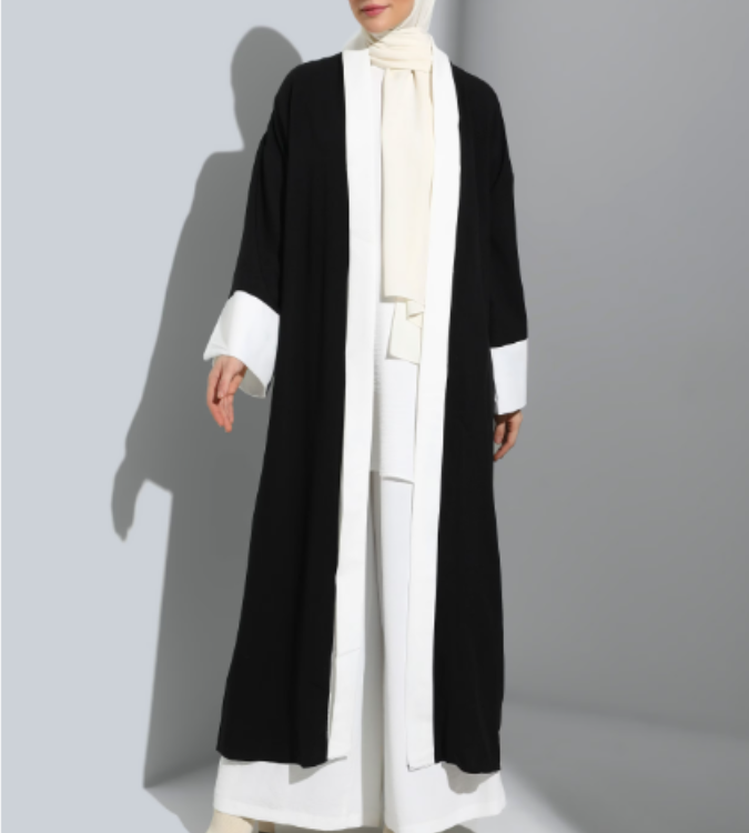 Black and White Kaftan Abaya - Modanisa