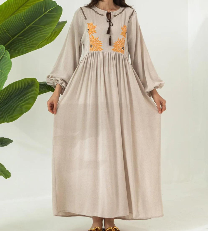 Embroidered linen dress