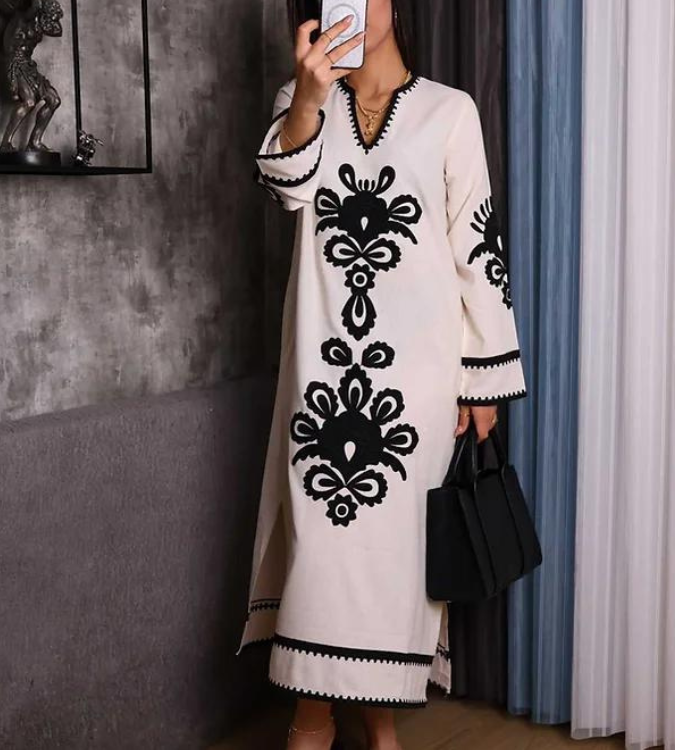 Black patterned linen dress