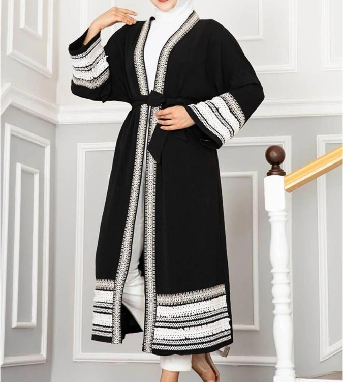 Black summer abaya decorated with tassels