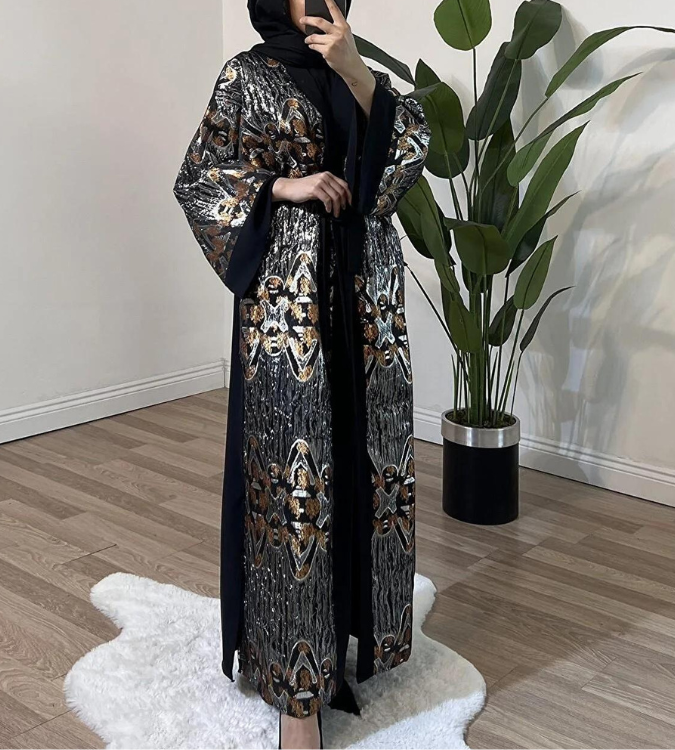 Women's Black Abaya Embroidered with Crystal Thread - Sawosh