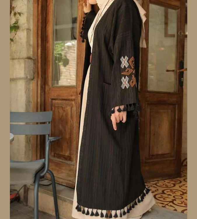 Women's Black Abaya with Tassels - ESRA KEKÜLLÜOĞLU
