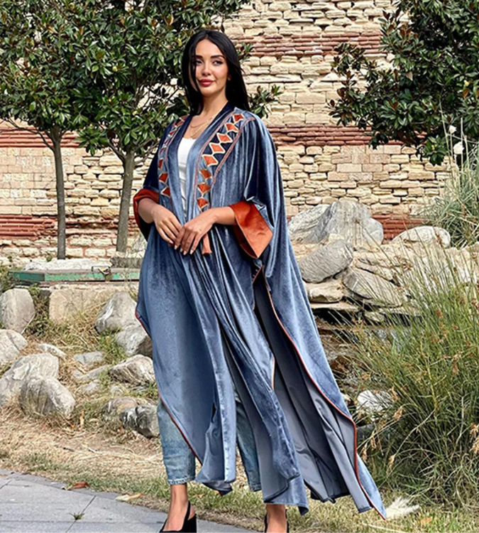 Blue Velvet Winter Abaya - Large Size - Fiore Fashion