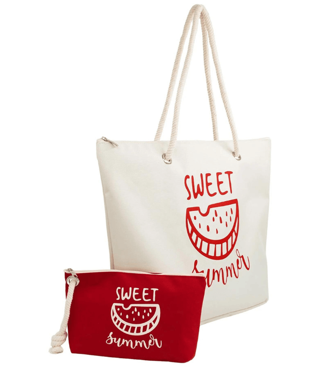 حقيبة شاطئ بسحاب مع حقيبة صغيرة