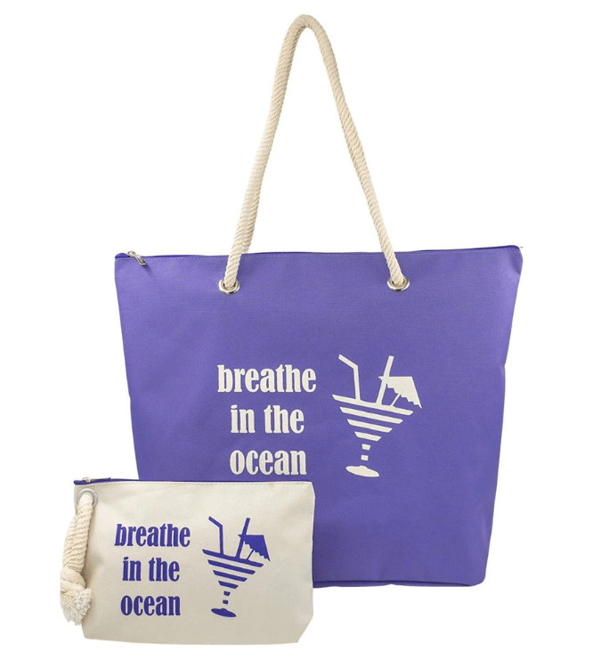 حقيبة شاطئ بسحاب مع حقيبة صغيرة