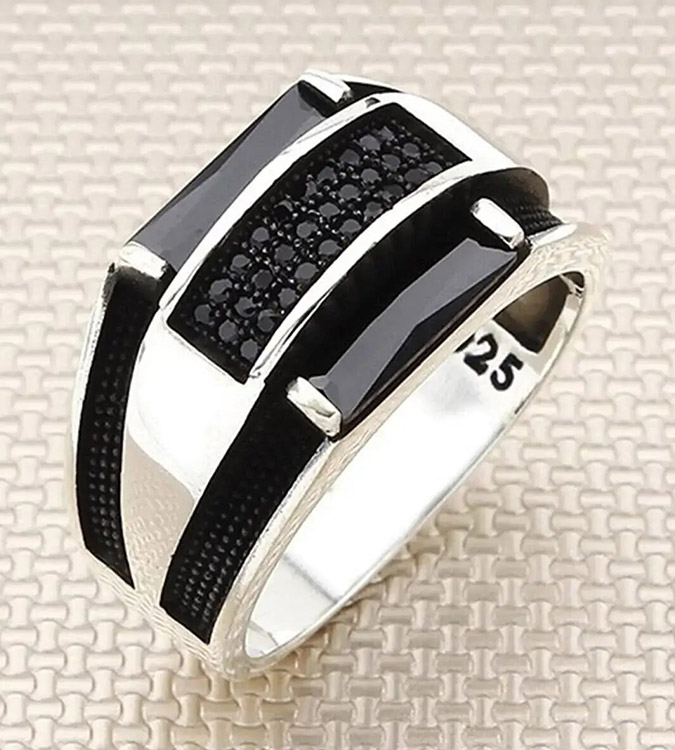 Sterling Silver Men's Ring 925 with Micro Zircon Stone