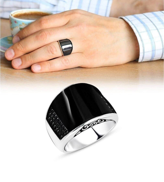 925 Sterling Silver Men's Ring with Zircon Stone