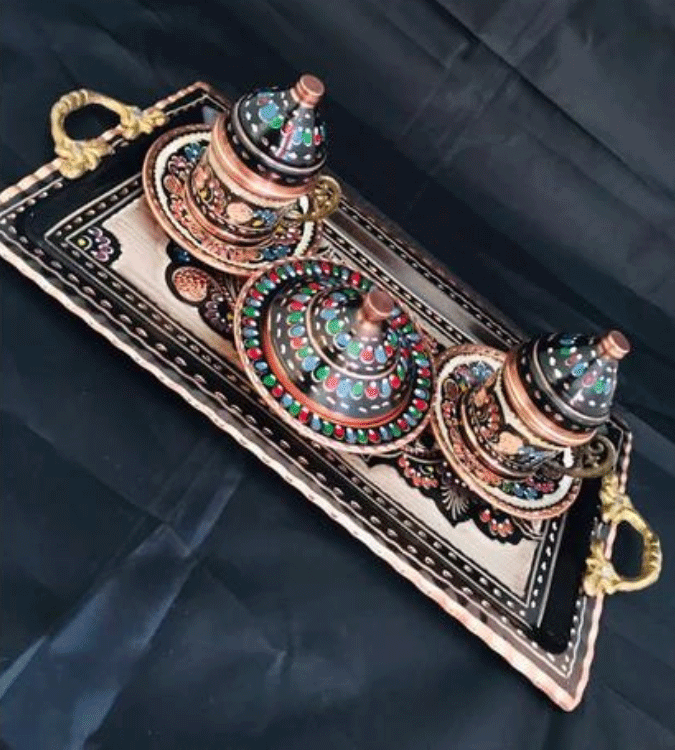 Handmade copper Turkish coffee cups set for two people