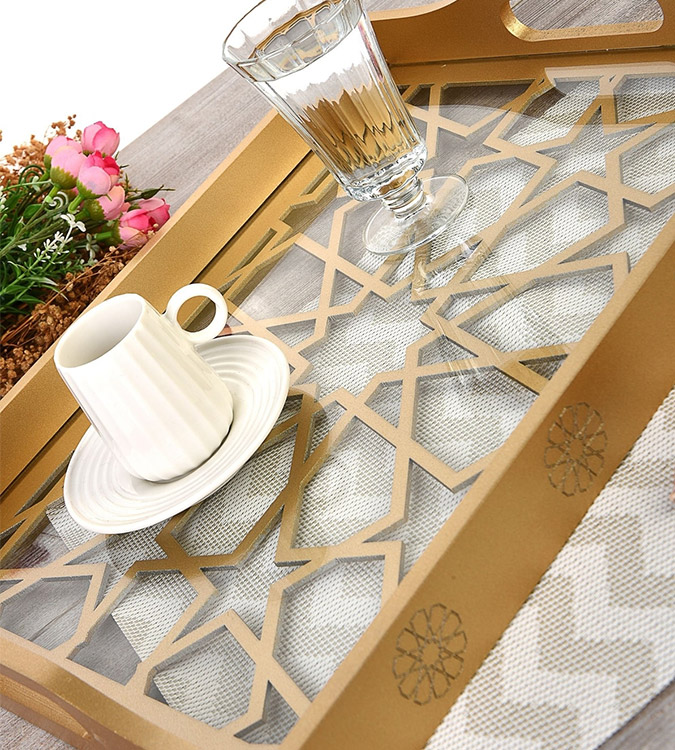 صينية خشبية فاخرة من الزجاج المطلي بالورنيش