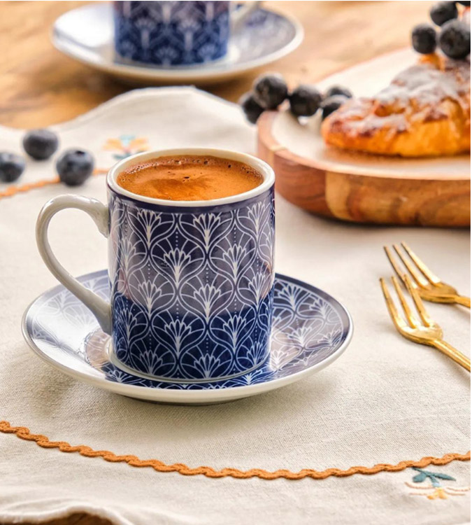 Emsan Turkish coffee cups set for 6 people. blue