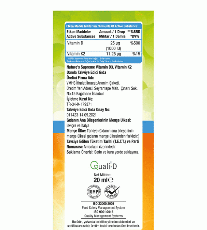 Nature's Supreme Drop 20ml Vitamin D3 + K2