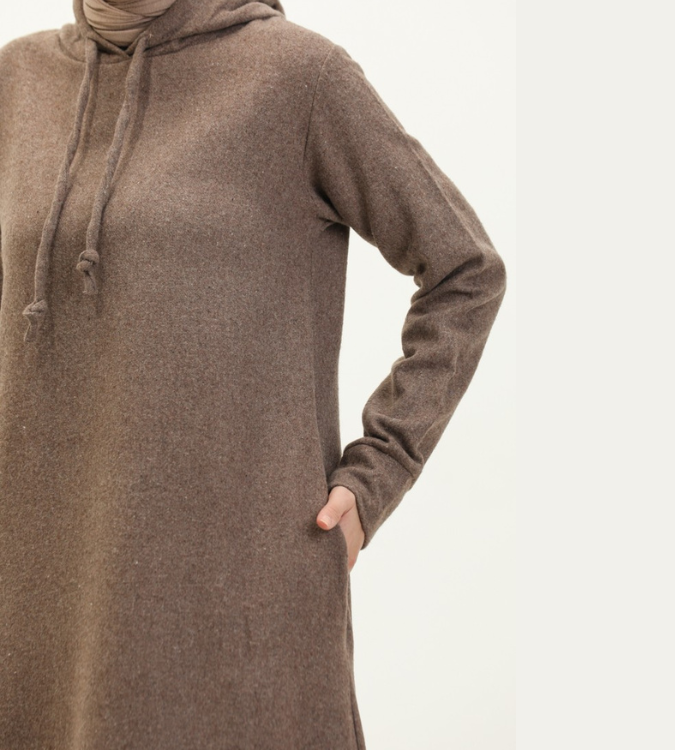 Women's winter dress with a brown Hood