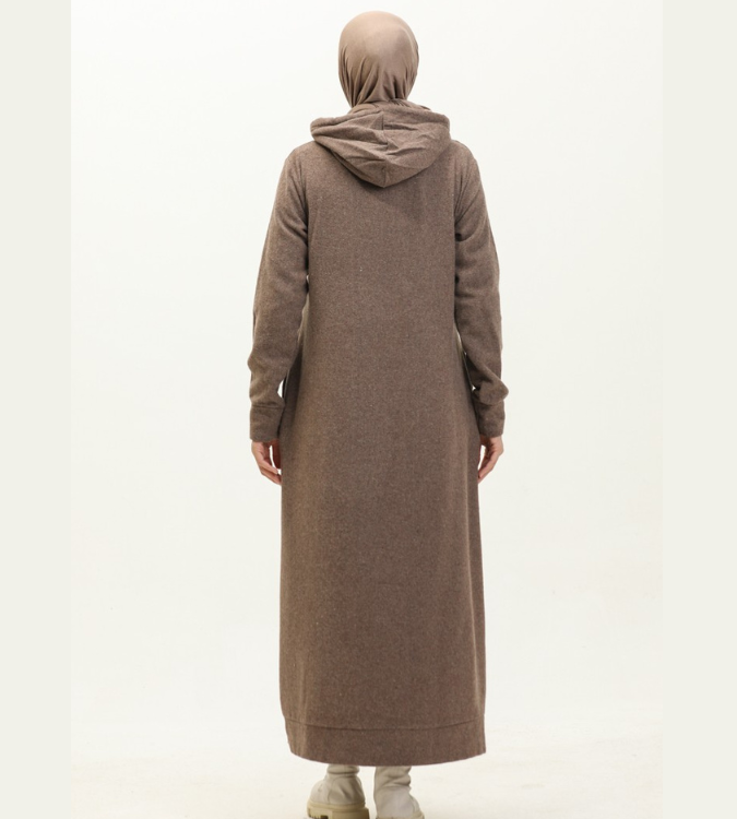 Women's winter dress with a brown Hood