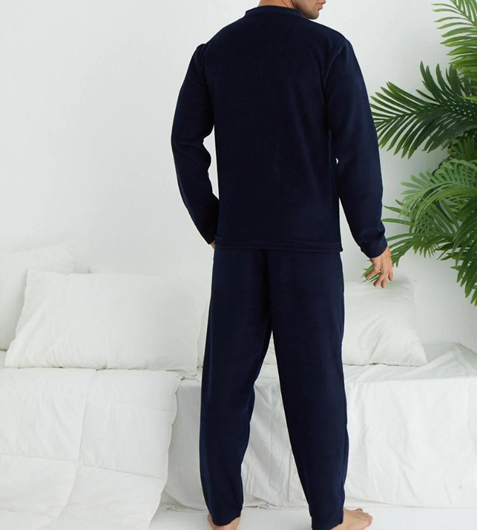 Men's Fleece Pajamas - Navy Blue - Evista