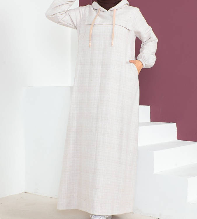 Beige Women's Wool Dress with Hat