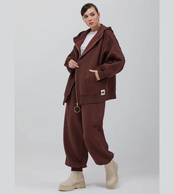 Brown Women's Sports Suit with Hat