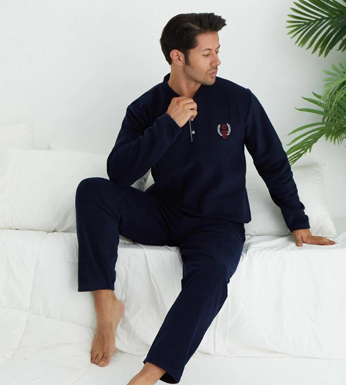 Men's Fleece Pajamas - Navy Blue - Evista