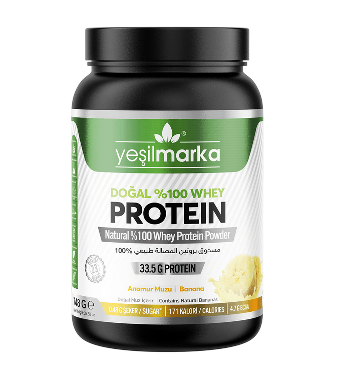 Natural whey protein powder Banana flavor 748g from YeşilMarka