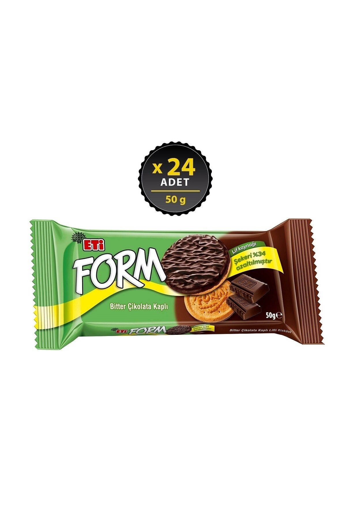 Eti Form Dark Chocolate Covered Fibrous Biscuit 50 gx 24 Pieces