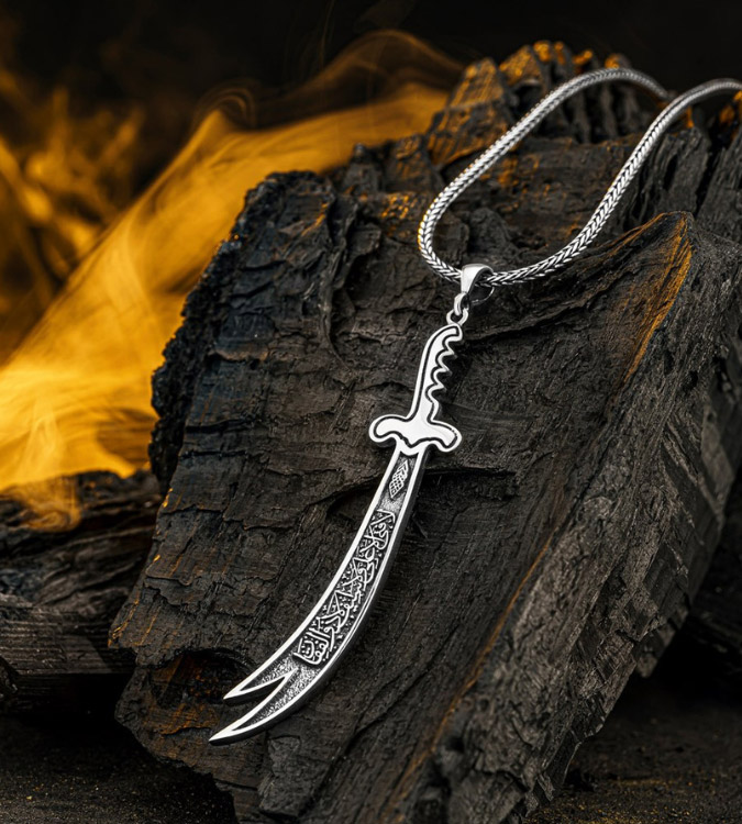 925 Silver Necklace Engraved with No boy but Ali No sword but Zulfiqar