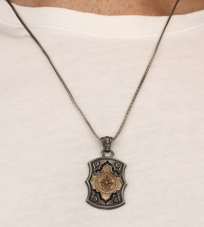 925 Silver Necklace for Men with A Compass Design