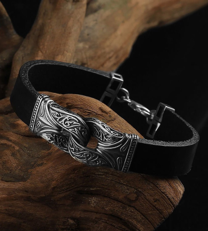 925 Sterling Silver and Leather Bracelet for Men