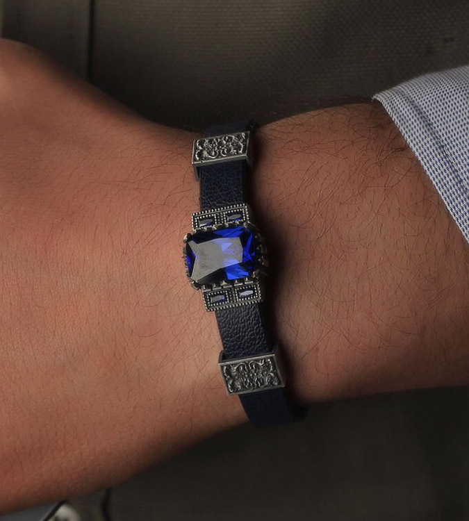 925 Silver Men's Bracelet with Zircon Stone Design