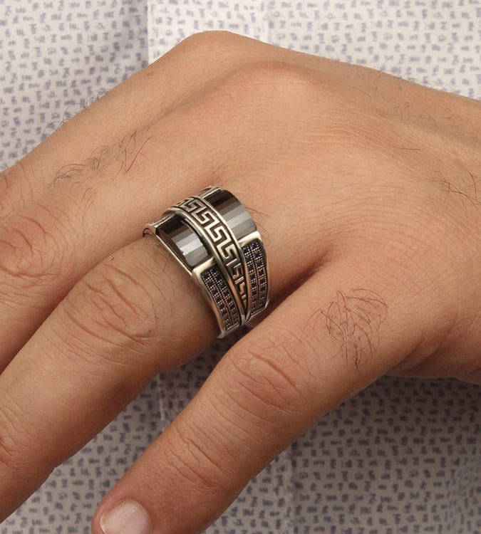 خاتم فضة رجالي عيار 925 مع حجر الزركون