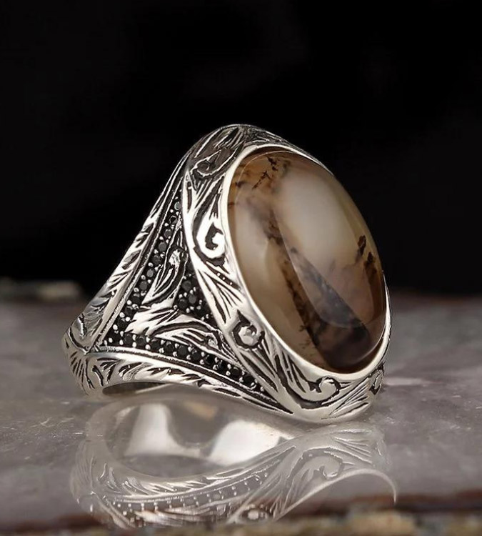 925 silver Yemen Agate Ring for Men
